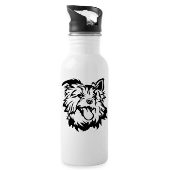 Australian Terrier Kopf - Trinkflasche mit integriertem Trinkhalm - Weiß - Rechts