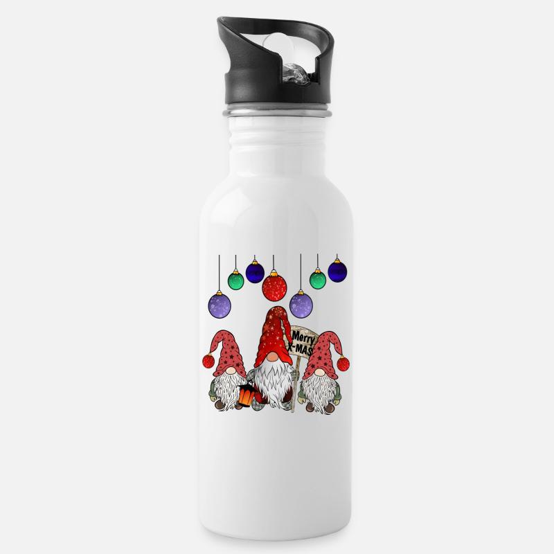 Weihnachts Wichtel Familie - Trinkflasche mit integriertem Trinkhalm - Weiß