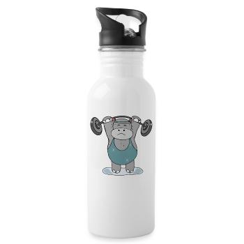Dickes Nilpferd Krafsport Fitness - Trinkflasche mit integriertem Trinkhalm - Weiß - Rechts