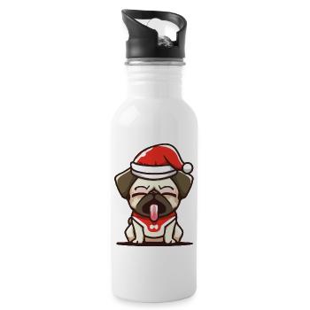 Mops Hund Weihnachtsmann Weihnachten Mops Geschenk - Trinkflasche mit integriertem Trinkhalm - Weiß - Rechts