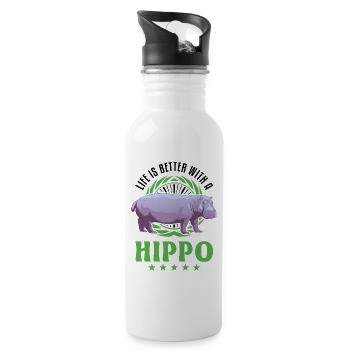 La vie est meilleure avec un hippopotame - Gourde avec paille intégrée - blanc - Droite