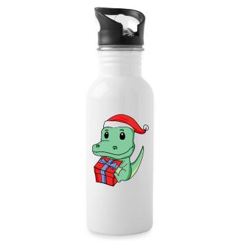 Noël Crocodile Bébé avec Cadeau - Gourde avec paille intégrée - blanc - Droite