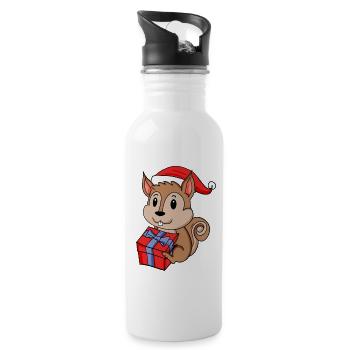 Christmas Squirrel Baby with Gift - Water bottle with straw - white - Right