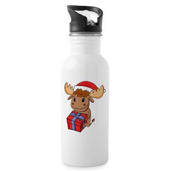 Christmas Moose Baby with Gift - Water bottle with straw - white - Right