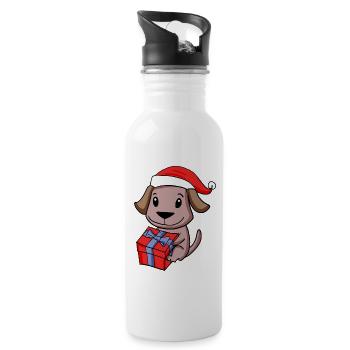 Bébé chien de Noël avec cadeau - Gourde avec paille intégrée - blanc - Droite