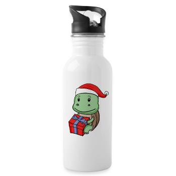 Bébé tortue de Noël avec cadeau - Gourde avec paille intégrée - blanc - Droite