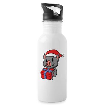 Christmas Bat Baby with Gift - Water bottle with straw - white - Right