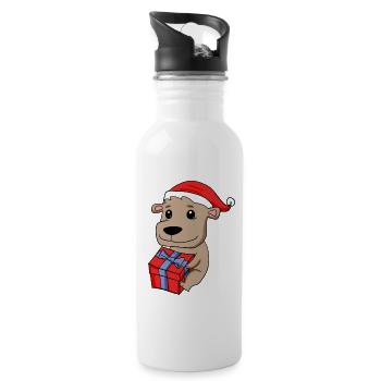 Bébé ours de Noël avec cadeau - Gourde avec paille intégrée - blanc - Droite