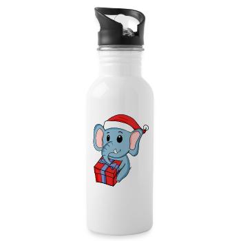 Christmas elephant with gifts - Water bottle with straw - white - Right