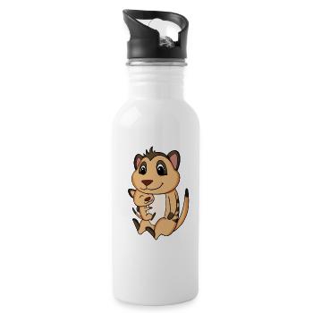 Grossesse familiale - suricate avec bébé - Gourde avec paille intégrée - blanc - Droite