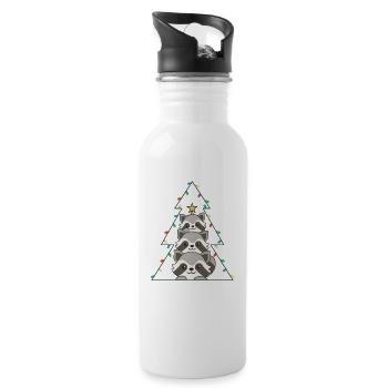 Raccoon Christmas Tree Christmas Raccoons - Water bottle with straw - white - Right