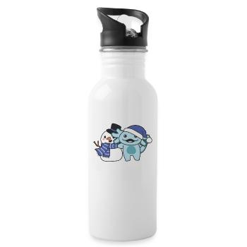 Axolotl mit Schneemann im Winter zu Weihnachten - Trinkflasche mit integriertem Trinkhalm - Weiß - Rechts
