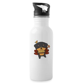 thanksgiving day outfits turkey rottweil with pie - Water bottle with straw - white - Right