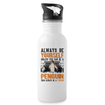 Pinguin Geschenk Penguin - Trinkflasche mit integriertem Trinkhalm - Weiß - Rechts
