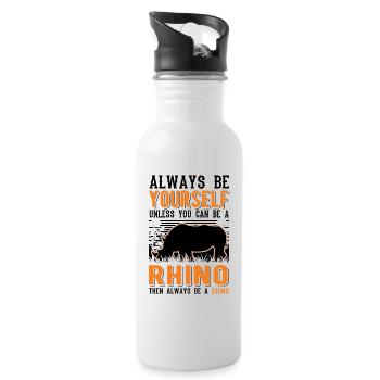 Nashorn Rhino Rhinozeros - Trinkflasche mit integriertem Trinkhalm - Weiß - Rechts