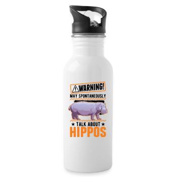 Warning Hippo Hippo Hippo Hippo - Water bottle with straw - white - Right