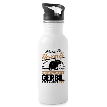 Gerbil Geschenk Rennratte Rennmaus - Trinkflasche mit integriertem Trinkhalm - Weiß - Rechts
