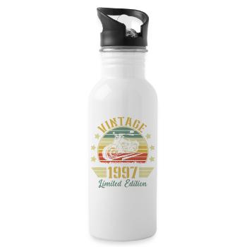 Vintage 1997 Retro Motorcycle Birthday Gift - Water bottle with straw - white - Right