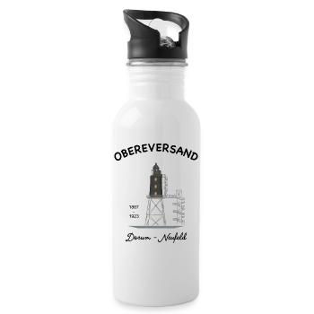 Leuchtturm Obereversand, Dorum- Neufeld, Nordsee - Trinkflasche mit integriertem Trinkhalm - Weiß - Rechts