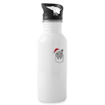 Fröhliche Weinachten süßes Nashorn in Brusttasche - Trinkflasche mit integriertem Trinkhalm - Weiß - Rechts