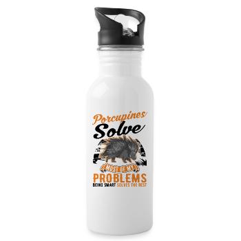 Porcupine Gift Porcupine - Water bottle with straw - white - Right