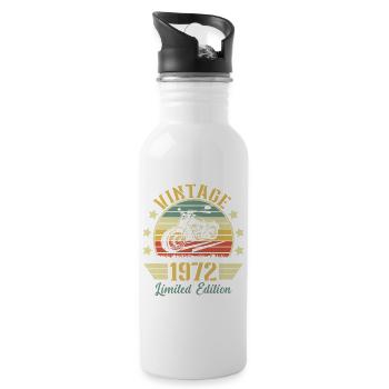 Vintage 1972 Retro Motorcycle Birthday Gift - Water bottle with straw - white - Right