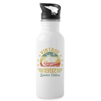 Vintage 1992 Retro Motorcycle Birthday Gift - Water bottle with straw - white - Right