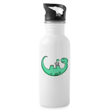 Dinosaur with baby dinosaur - Water bottle with straw - white - Right