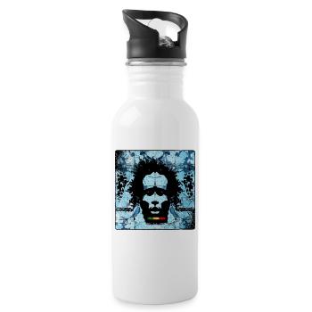 Reggae Man Portrait with Graffiti Style - Water bottle with straw - white - Right