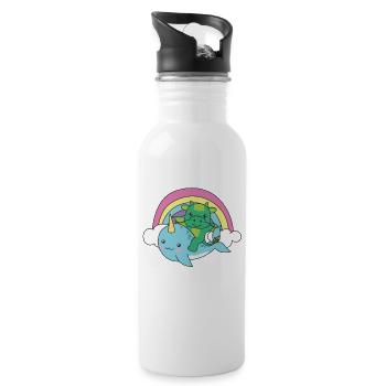 Narwhal Dragon Ocean Unicorn kawaii Rainbow - Water bottle with straw - white - Right
