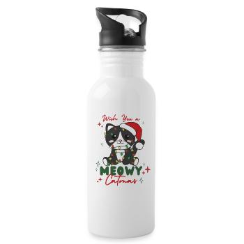 chat animaux de noël mignon chat miaou catmas - Gourde avec paille intégrée - blanc - Droite