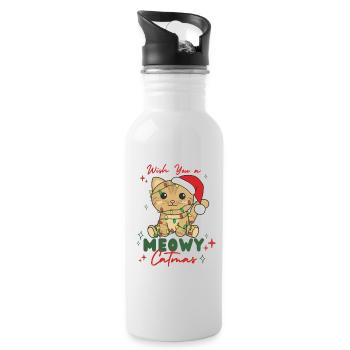 chat animaux de noël mignon chat miaou catmas - Gourde avec paille intégrée - blanc - Droite