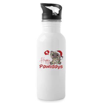 Katze Weihnachten süße Katzen Happy Pawlidays - Trinkflasche mit integriertem Trinkhalm - Weiß - Rechts