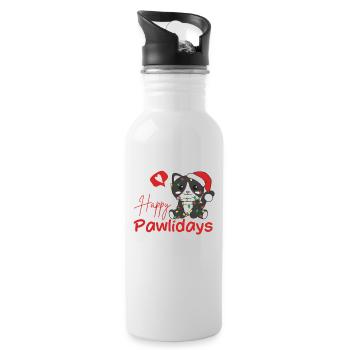 Katze Weihnachten süße Katzen Happy Pawlidays - Trinkflasche mit integriertem Trinkhalm - Weiß - Rechts
