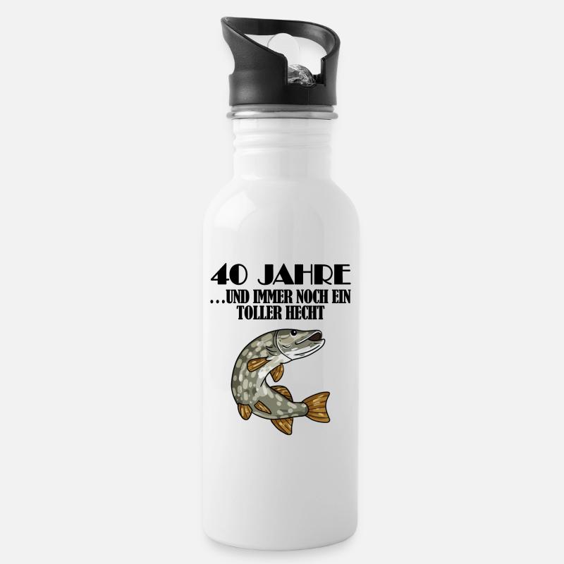 40. Geburtstag Angler Lustiger Spruch - 40 Jahre - Trinkflasche mit integriertem Trinkhalm - Weiß