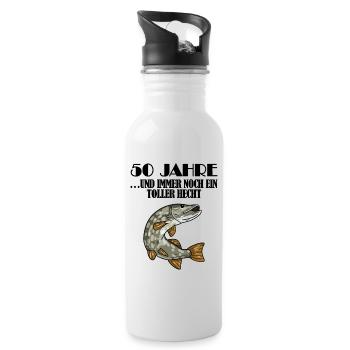 50. Geburtstag Angler Lustiger Spruch - 50 Jahre - Trinkflasche mit integriertem Trinkhalm - Weiß - Rechts