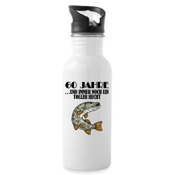 60. Geburtstag Angler Lustiger Spruch - 60 Jahre - Trinkflasche mit integriertem Trinkhalm - Weiß - Rechts