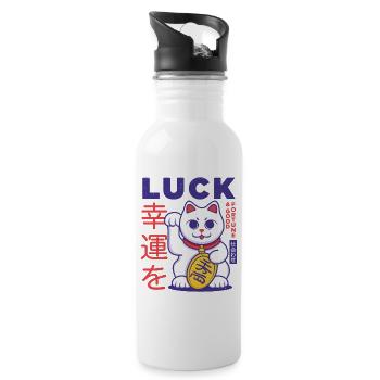 Chat japonais chanceux - Gourde avec paille intégrée - blanc - Droite