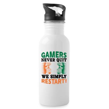 Gamers never quit - Trinkflasche mit integriertem Trinkhalm - Weiß - Rechts