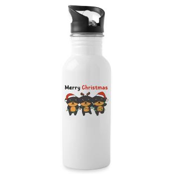 Rottweiler Merry Christmas cute dogs - Water bottle with straw - white - Right