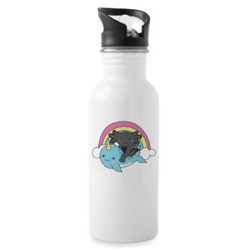 Narwhal Axolotl Ocean Unicorn kawaii Rainbow - Water bottle with straw - white - Right