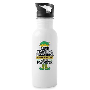 Preschool Teacher Elf Christmas Pre-K School I - Water bottle with straw - white - Right