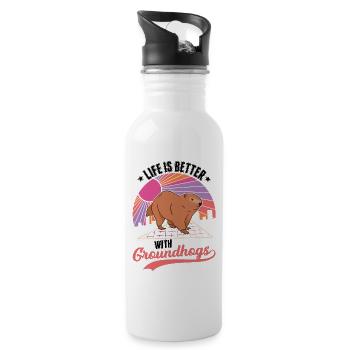 Das Leben ist besser mit einem Murmeltier - Trinkflasche mit integriertem Trinkhalm - Weiß - Rechts