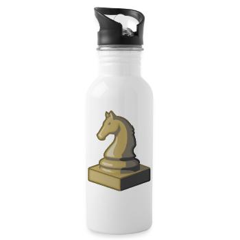 Schachmeister Schachspieler Pferd Schafigur - Trinkflasche mit integriertem Trinkhalm - Weiß - Rechts