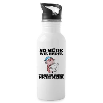 Müde Spruch lustig mit Schaf Motiv - Trinkflasche mit integriertem Trinkhalm - Weiß - Rechts
