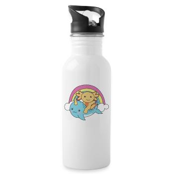 Narwhal Axolotl Ocean Unicorn kawaii Rainbow - Water bottle with straw - white - Right