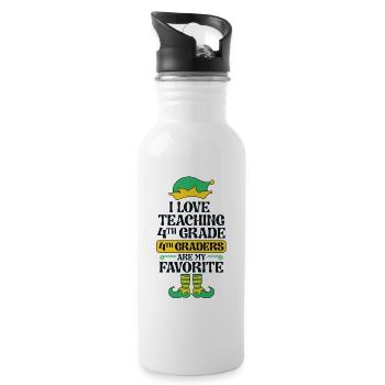4th Grade Teacher Elf Christmas School Party I - Water bottle with straw - white - Right