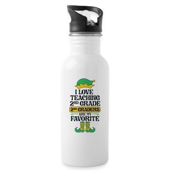 2nd Grade Teacher Elf Christmas School Party I - Water bottle with straw - white - Right