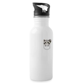Raccoon in bag of cute raccoons in breast pocket - Water bottle with straw - white - Right