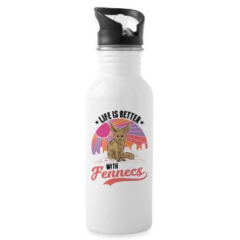 Das Leben ist besser mit einem Fennek - Trinkflasche mit integriertem Trinkhalm - Weiß - Rechts